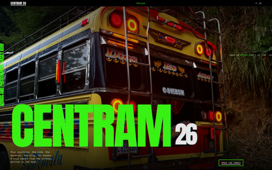 CENTRAM 26 hero: chicken bus with acid green headline