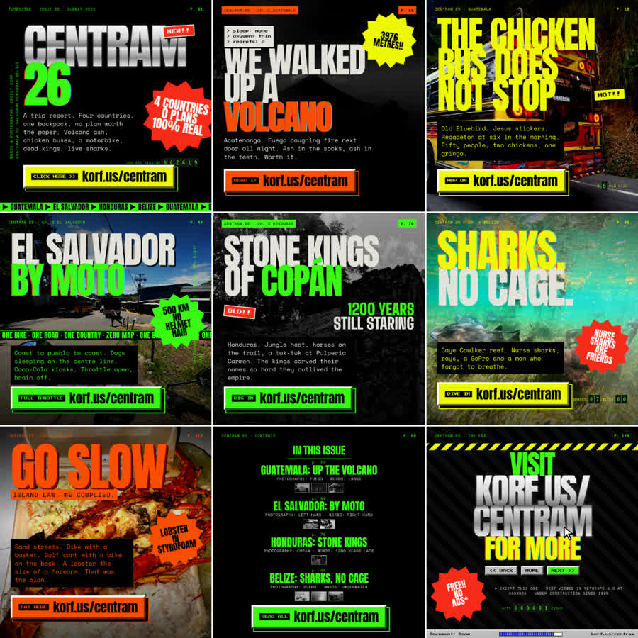 Nine Instagram promo images in a 3 by 3 grid